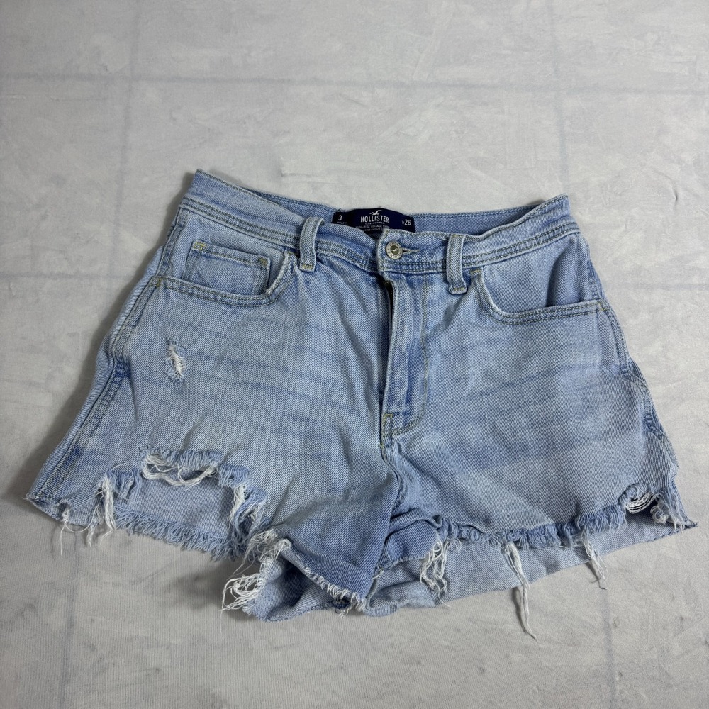 Hollister Women High Rise Vintage Short 4" Blue Denim‎ Distressed Pocket 3 W26